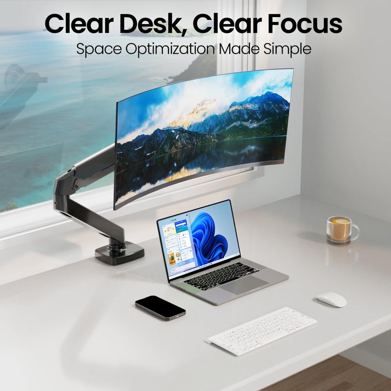 EVEO Premium Single Monitor Arm 14"â€“34", Adjustable Gas Spring Monitor Mount, Single Arm Desk Mount for 34 Inch Computer Screens, VESA Compatible Stand with Clamp and Grommet Base â€“ Black - Image 5